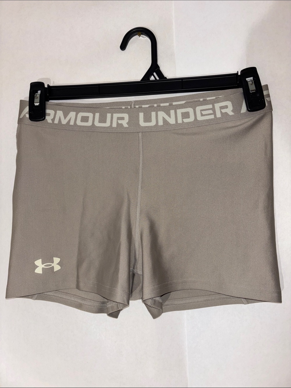 Under Armour Women’s Bike Shorts — Taupe with Cream Logo